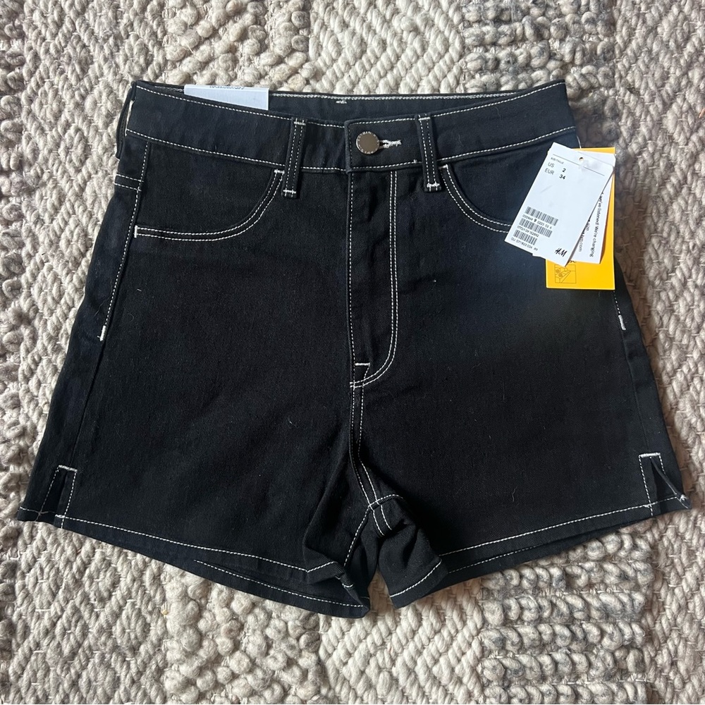 H&M Women's Black Jean Shorts with white stitching NWT